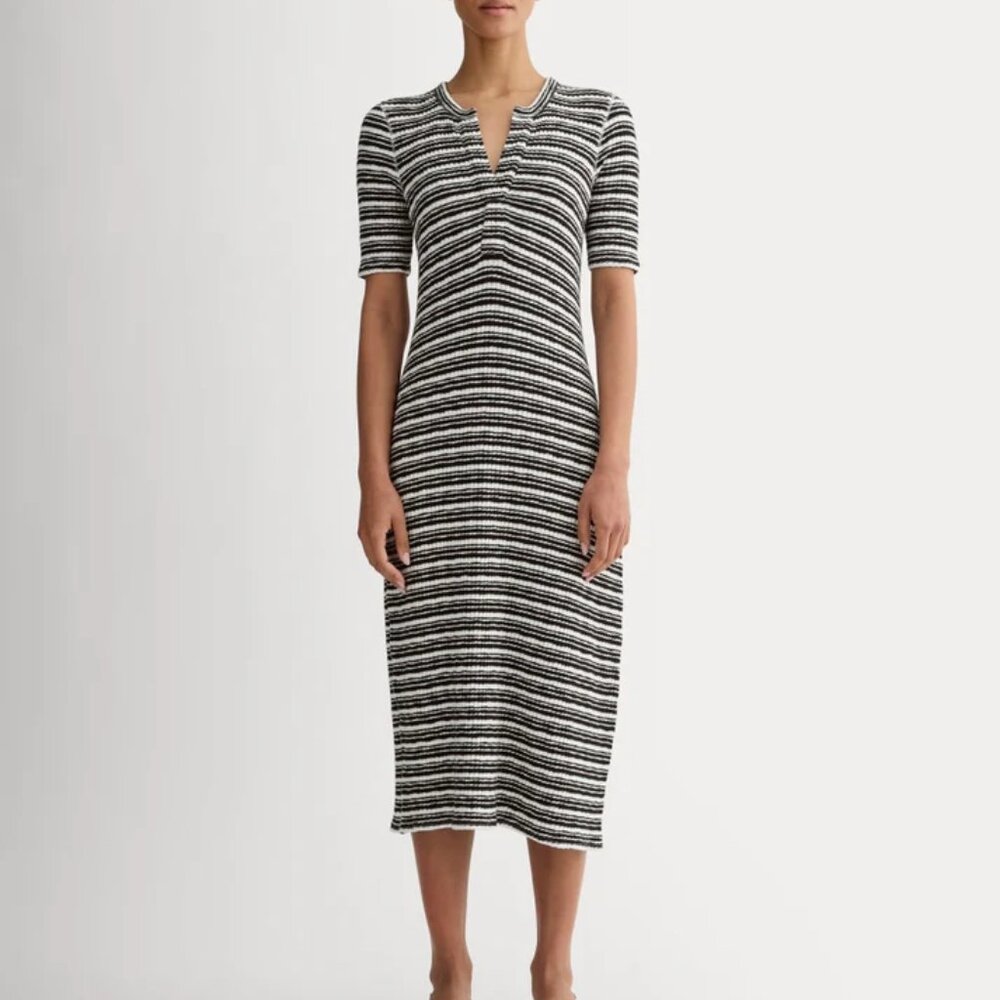 Everlane The Rib-Knit Henley Dress Bone Black Size Small New NWT